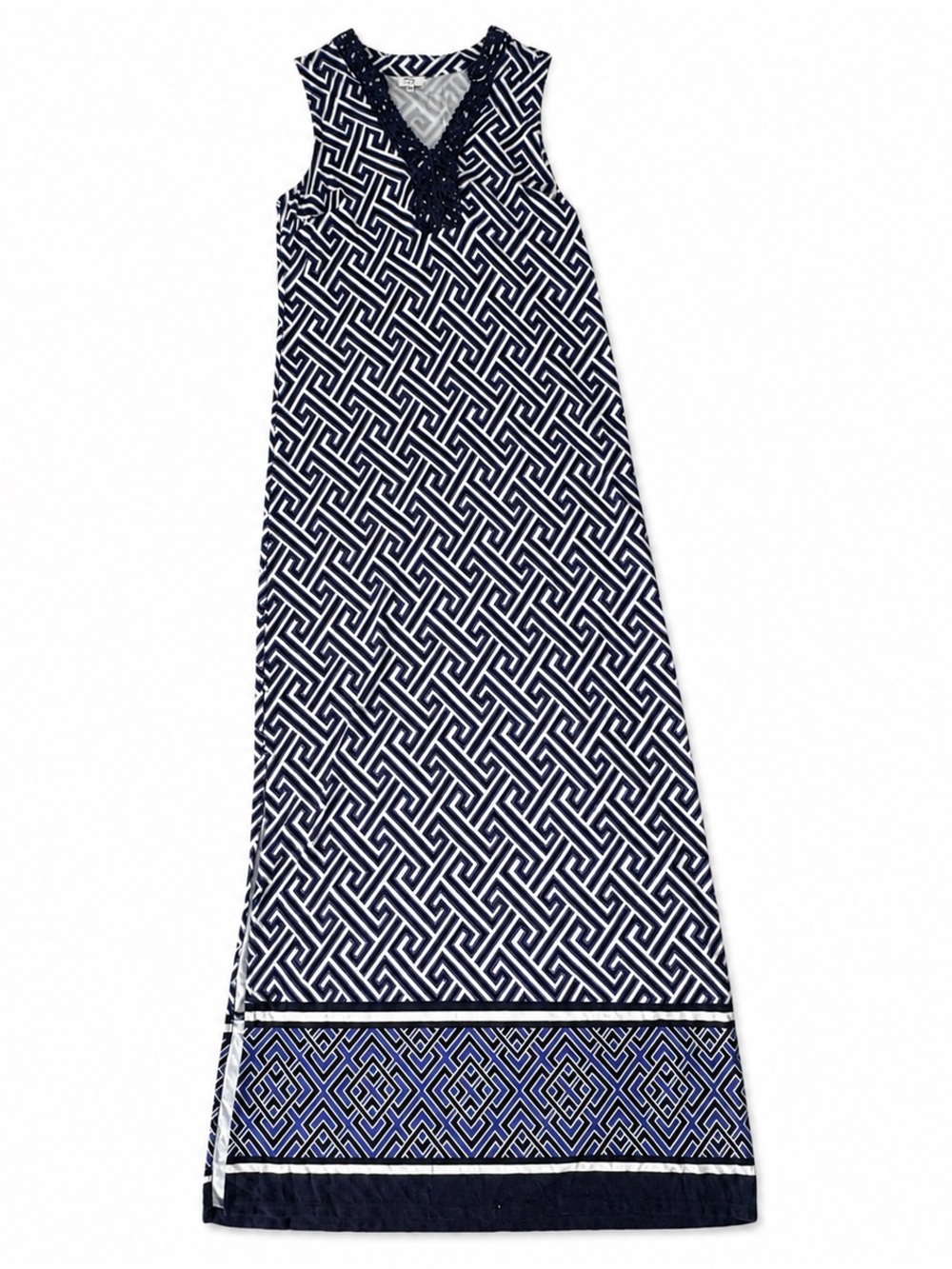 crown & ivy Navy and White Geometric Sleeveless Maxi Dress